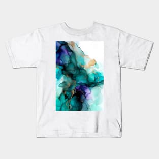 Teal Dreamland - Abstract Alcohol Ink Art Kids T-Shirt